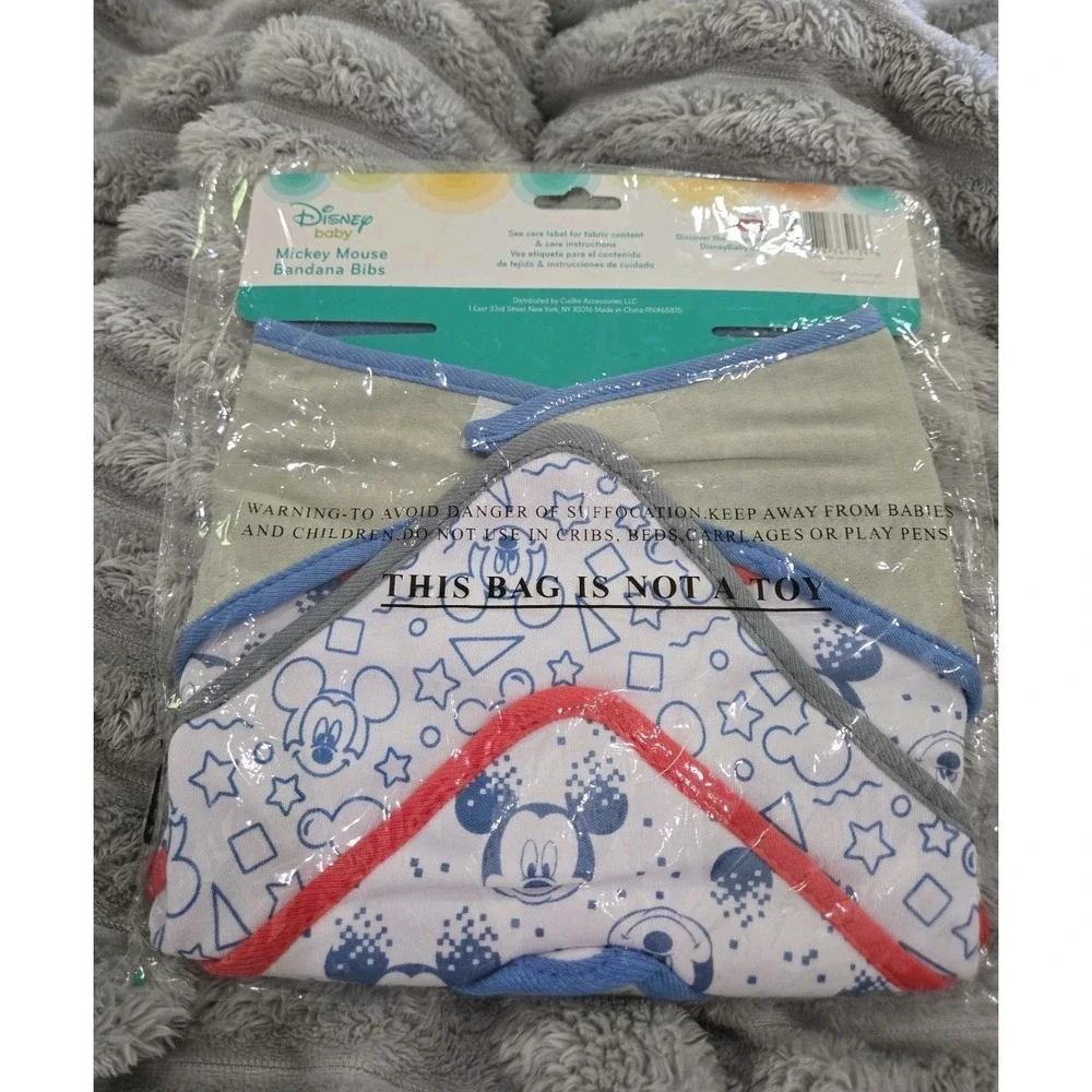NEW Disney Mickey Mouse Bandana Bibs Drooling Teething Eating 3 Pc Set Blue Red